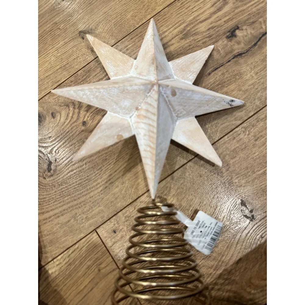 Threshold with Studio McGee White Wood Star Gold Coil Tree Topper One Size